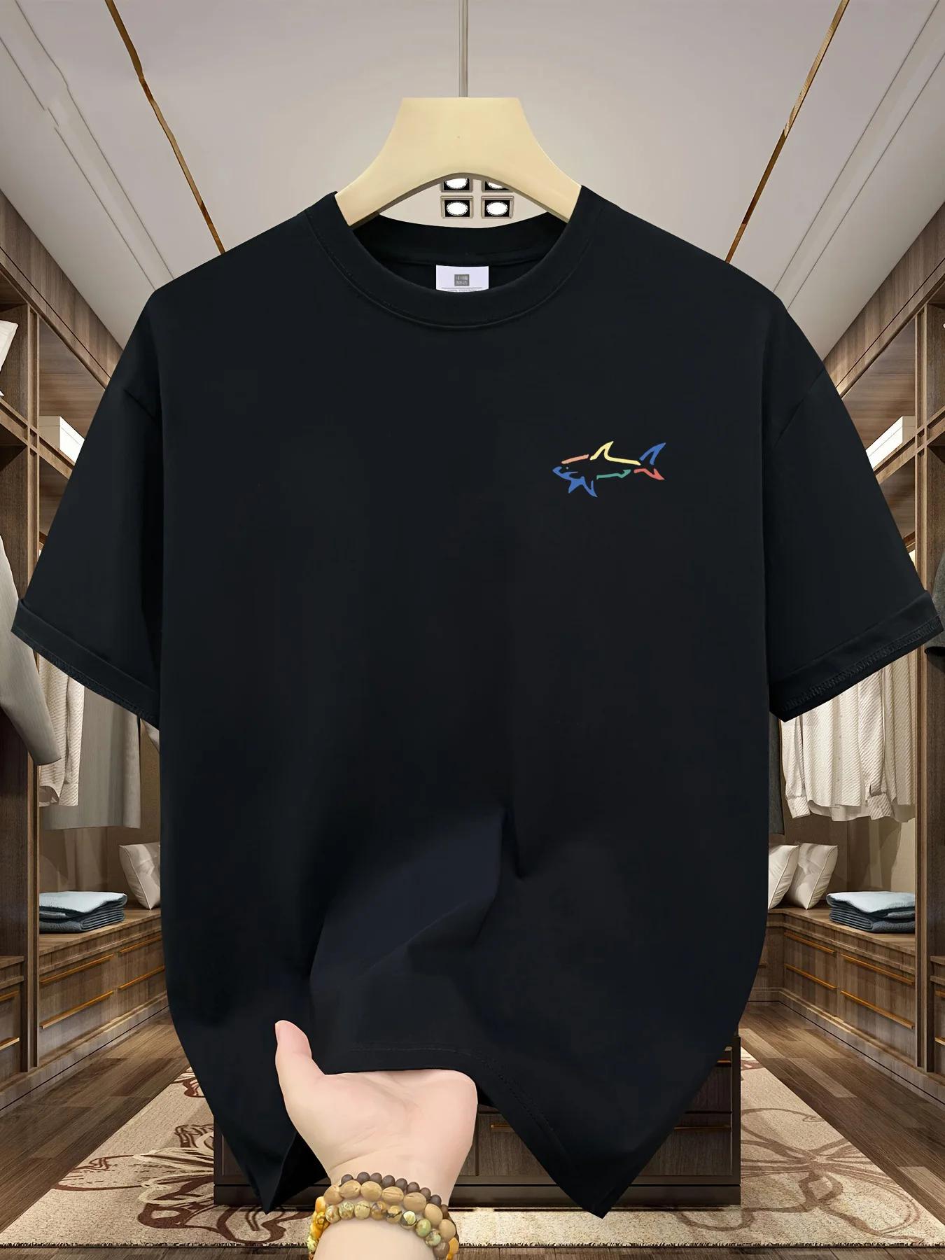 T-shirt d'été pour hommes, 100% coton, décontracté, à la mode, ample, grande taille, motif requin im
