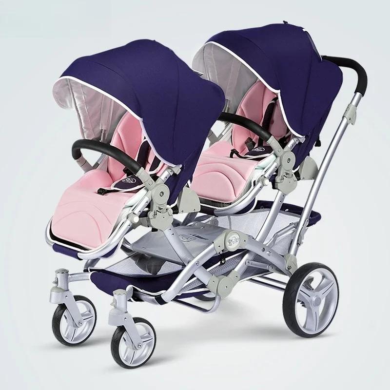 Poussette Double pour bébé, landau haut, légère, pliable, inclinable, sièges assis et s'allonger, sy