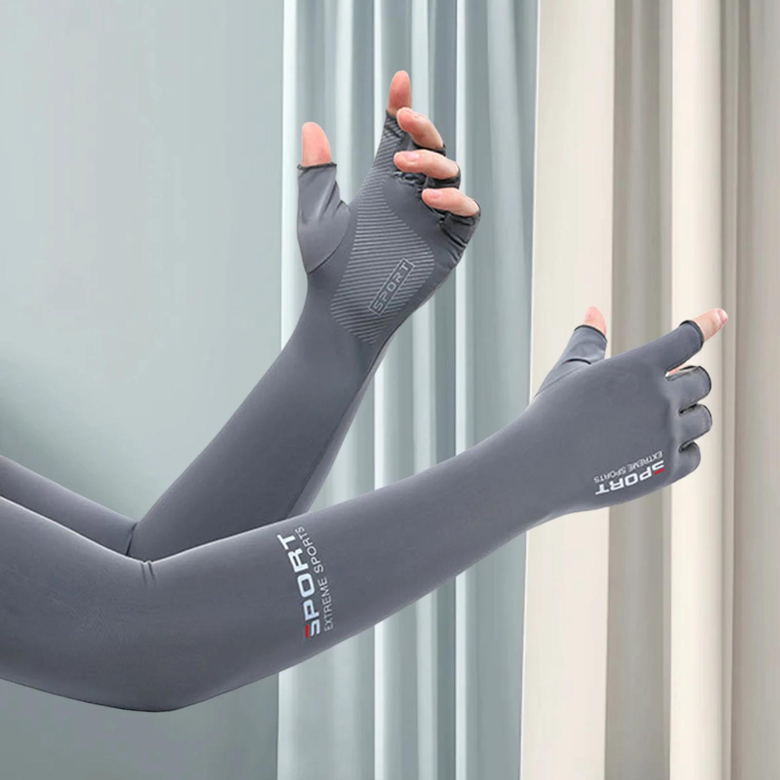 Refroidissement anti-UV d'été ‌ Manchons de bras en soie glacée, couverture extensible et respirante