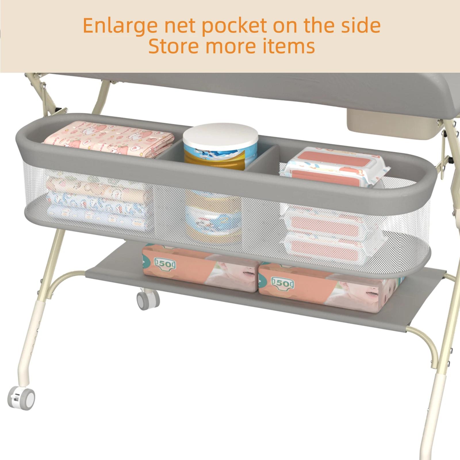 Table à Langer Pliable et Portable, Table à Langer Bébé Charge 11KG, avec Bassin d'Eau Panier de Ran
