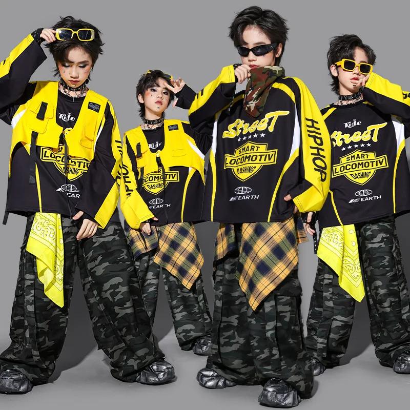 Ensemble de vêtements de danse de rue pour filles, veste K-pop, sweat-shirt, pantalon jaune, costume