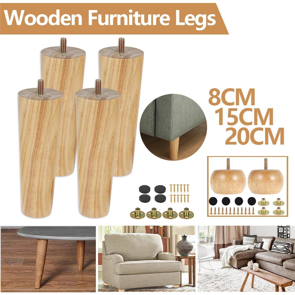 Pieds de meubles de remplacement en bois, 4 pièces, hauteur 8/15/20cm, pied de Table avec vis, couss