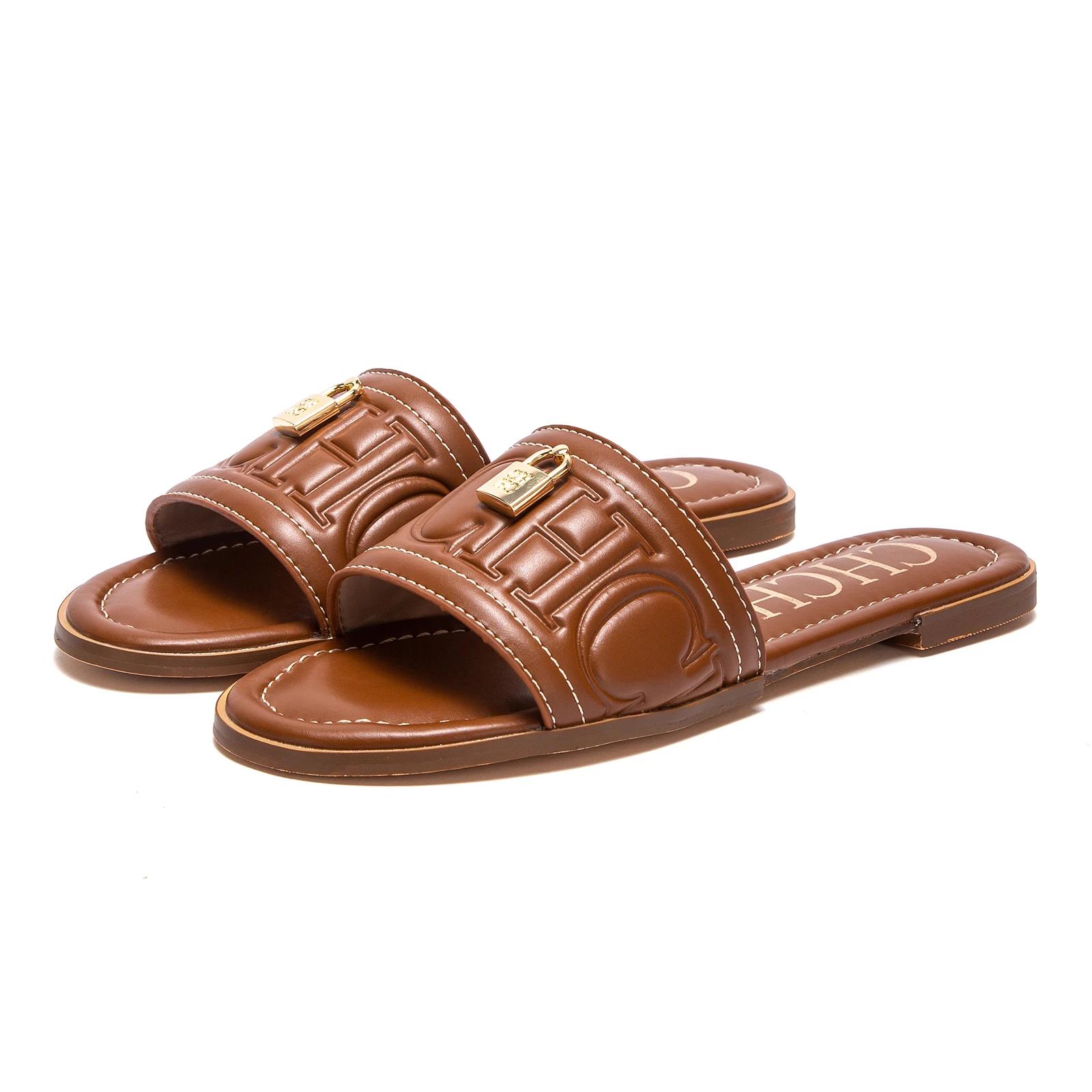 CHCH chaussures plates pour femmes été nouvelles sandales en relief de couleur unie pantoufles de mo