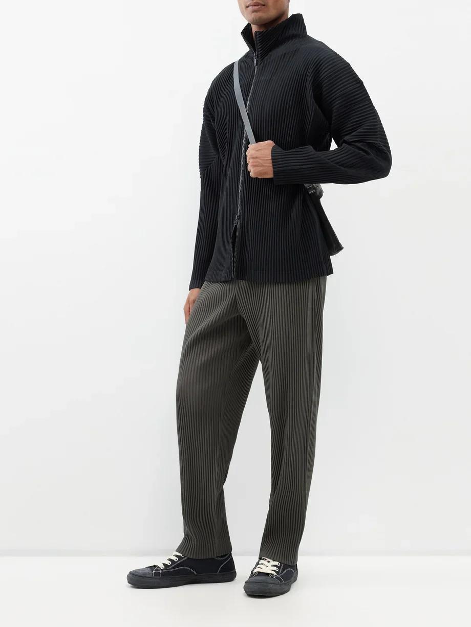 Miyake Plisse homme fermeture éclair plissée décontracté Cardigan rue mode manteau avant bidirection