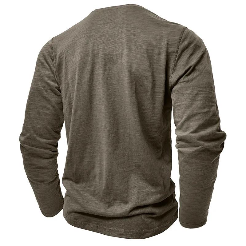 Nouveau automne T-Shirt à manches longues hommes décontracté dessus de couleur unie col Henley mince