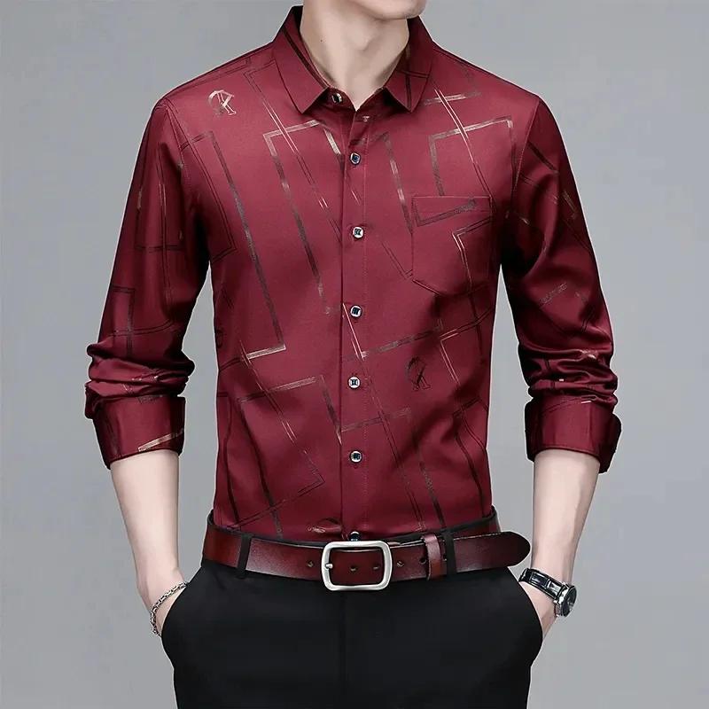 Chemise imprimée à manches longues pour hommes, haut d'affaires décontracté et à la mode, sans repas