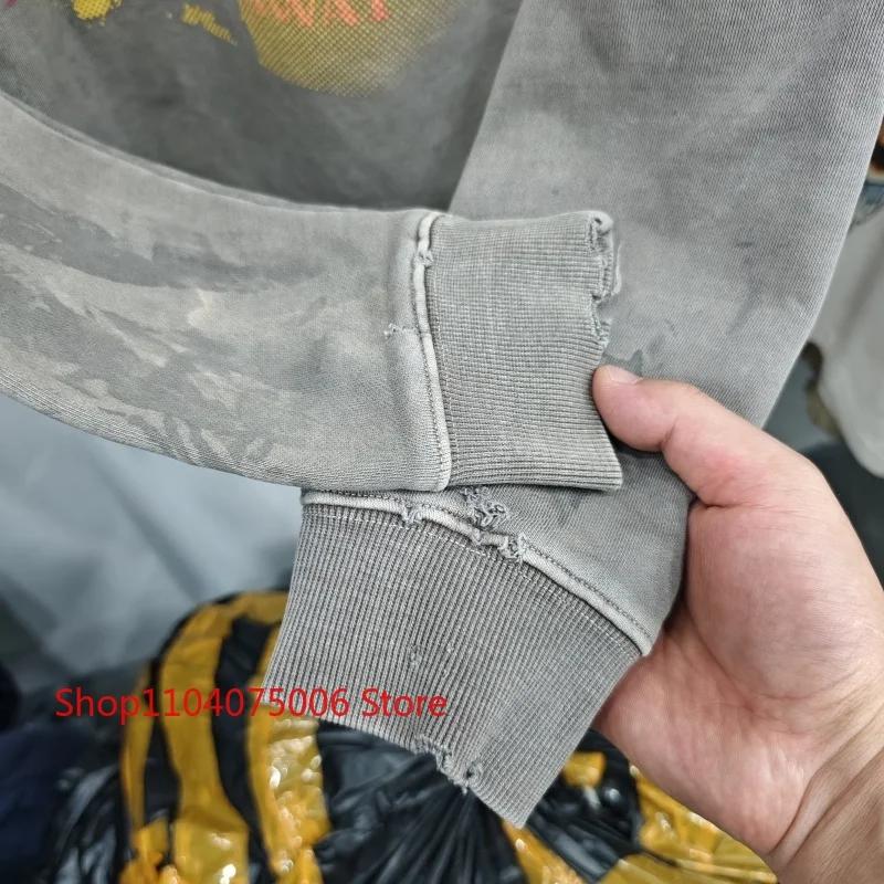 Saint col rond sweat Vintage imprimé trous en détresse lavé délavé unisexe surdimensionné vêtements 