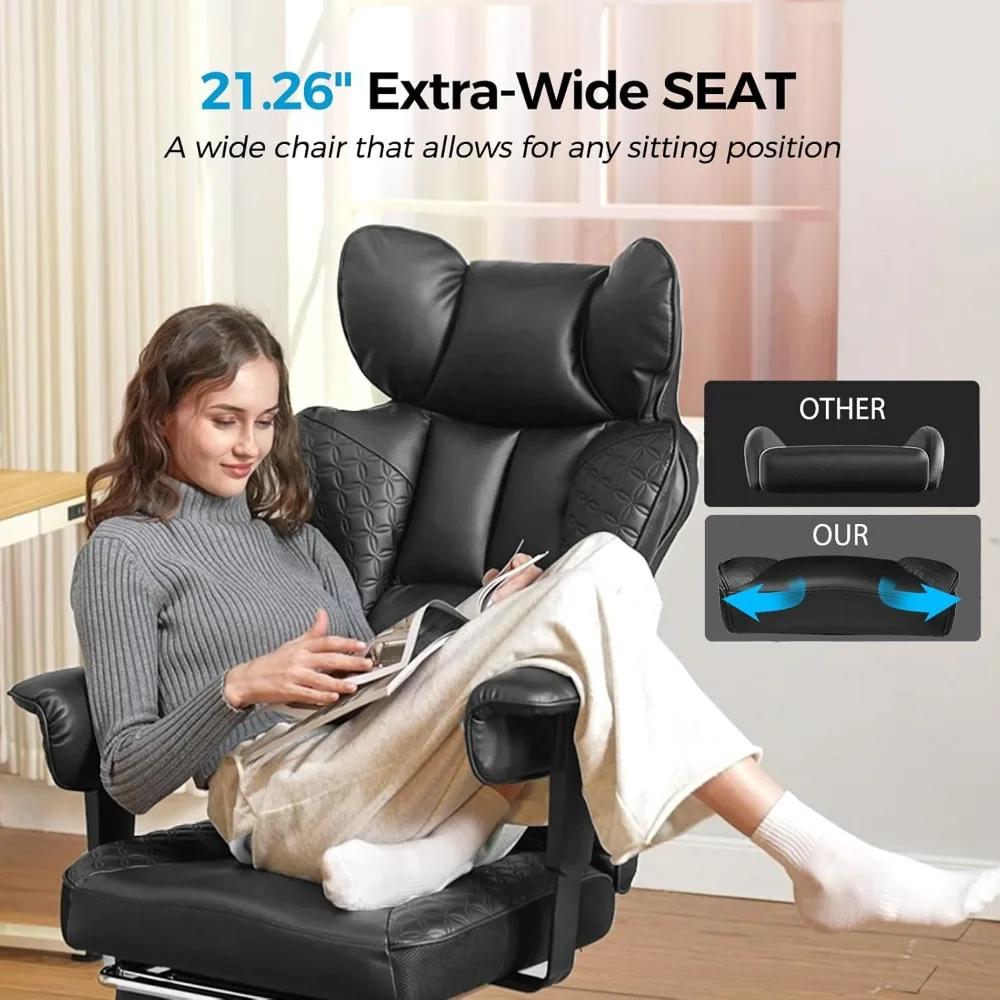 Chaise de bureau grande et haute, chaise de jeu ergonomique de 400 lb de large avec cuir conçu par g