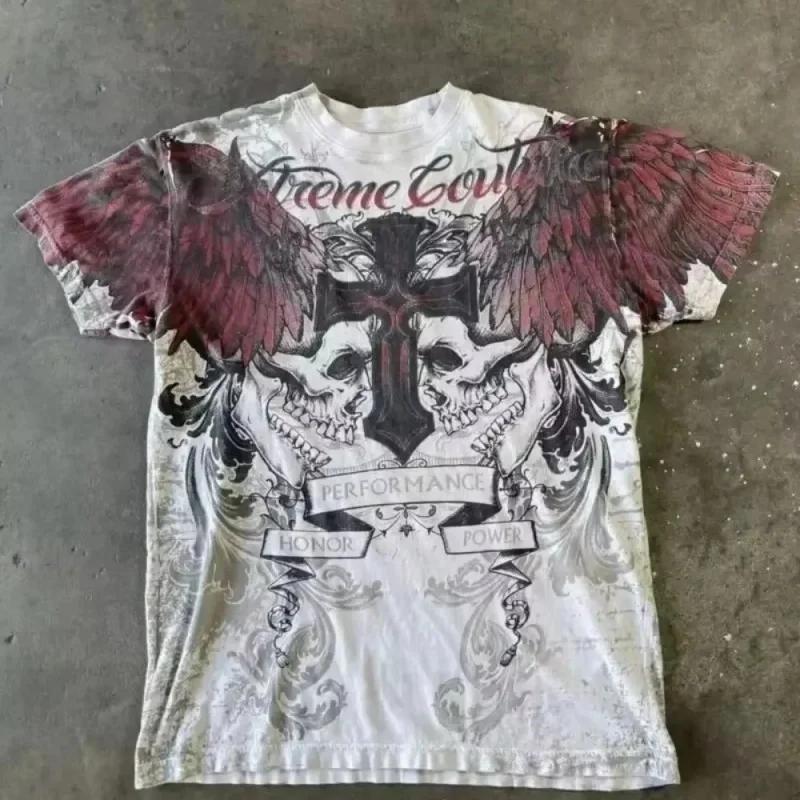T-shirt vintage des années 2000, style punk et hip-hop, imprimé graphique, coupe oversize, col rond,