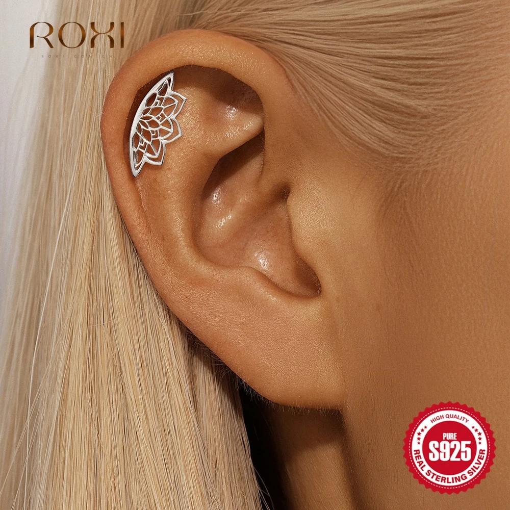 ROXI 1 PC 925 en argent Sterling 1 pièce brillant creux Lotus Piercing boucles d'oreilles pour femme
