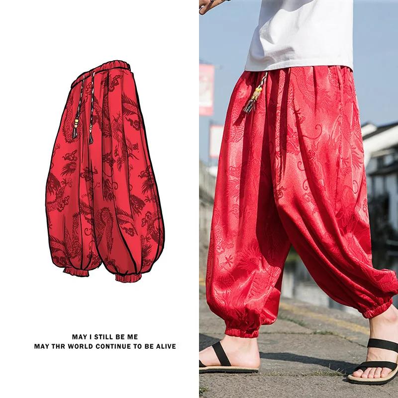 FGKKS 2023 pantalons de marque d'extérieur pour hommes Lce soie Dragon fleur foncée lâche Bloomers h