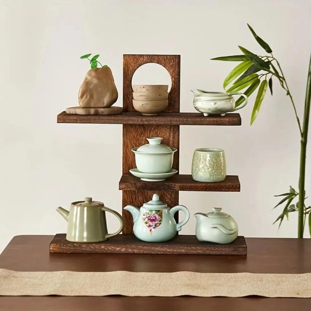 3-4 couches Style chinois supports de rangement en bois massif Design rétro service à thé en bois su
