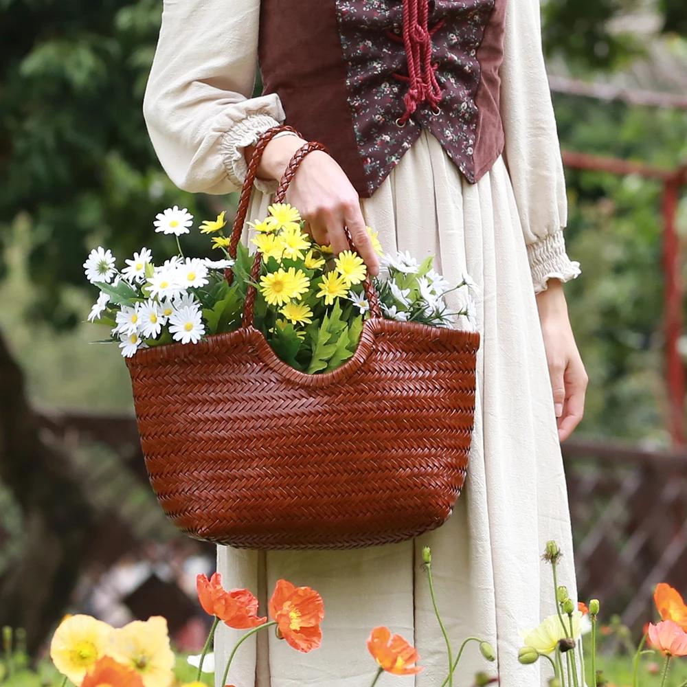 Sacs à main en cuir véritable pour femmes, sac à provisions décontracté, grand fourre-tout vintage, 