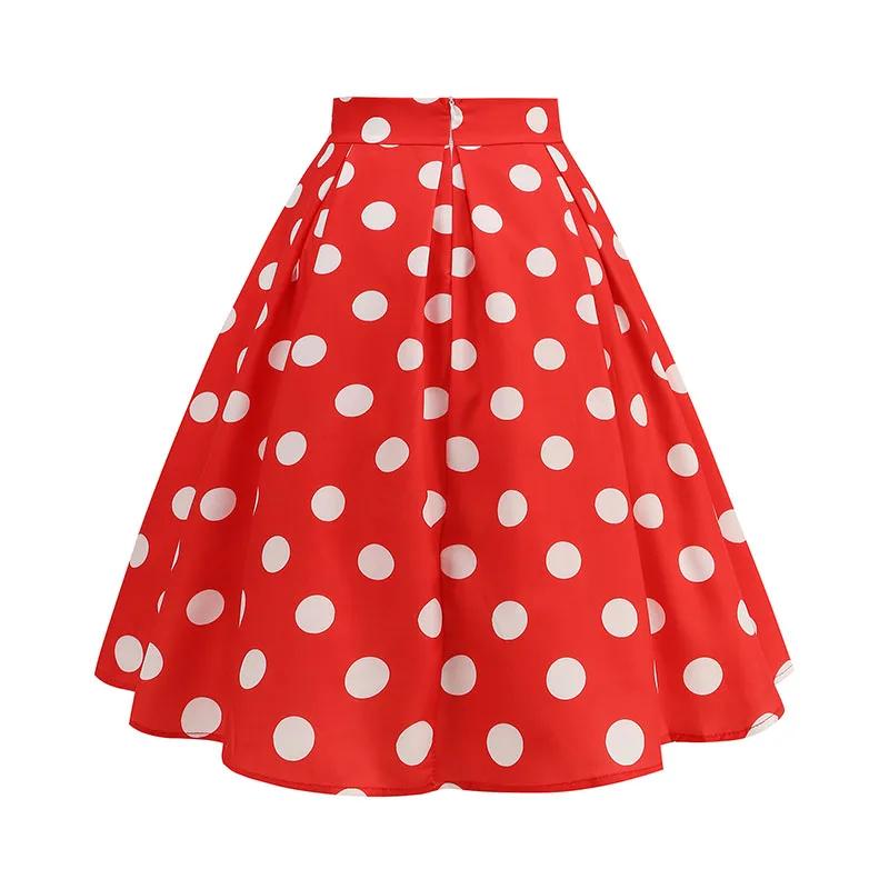 Jupes d'été Vintage pour femmes, taille haute, imprimé à pois, rouge, blanc, noir, élégante, tunique