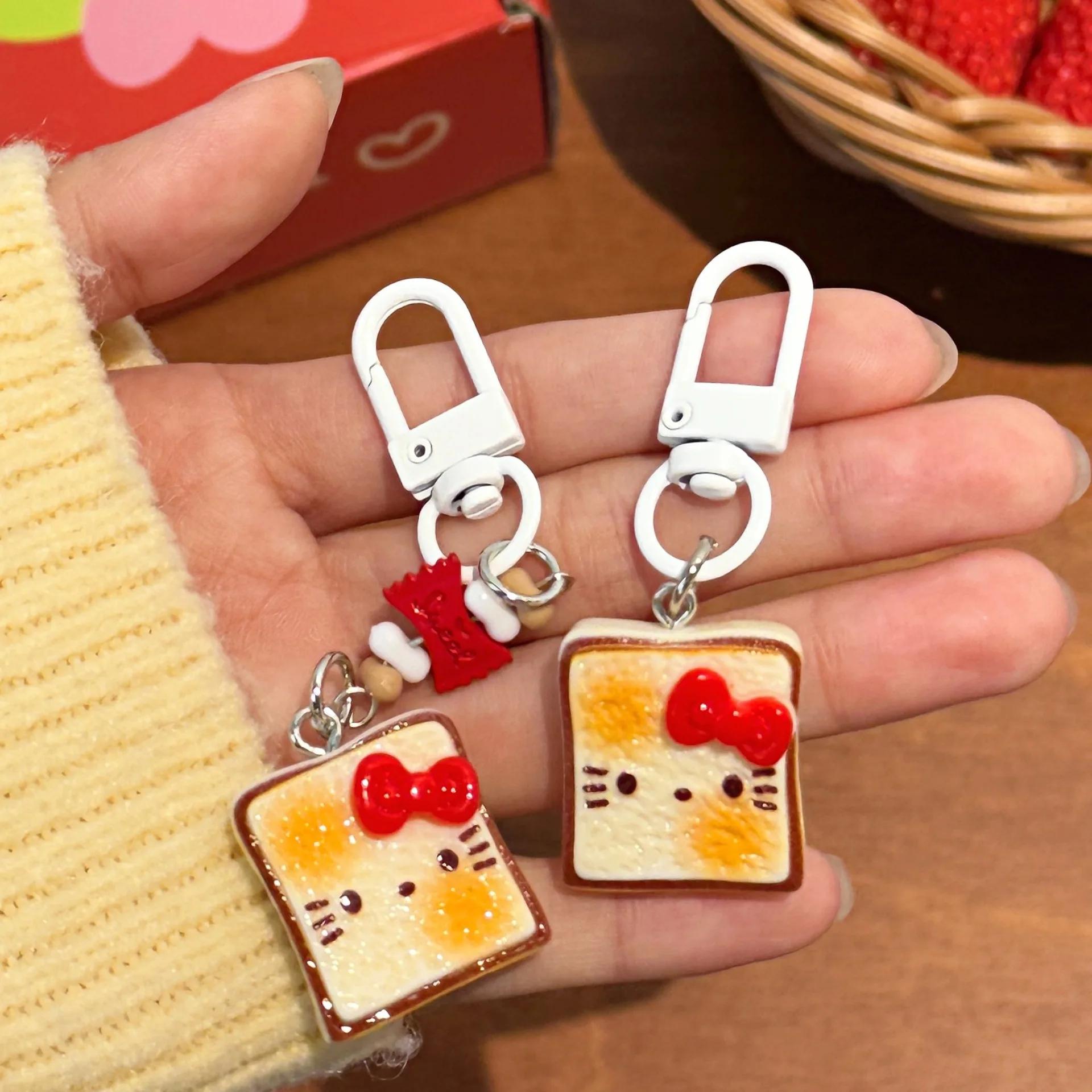 Sanrio – porte-clés Hello Kitty en forme de Toast, mignon et créatif, pendentif de chat, décoration 