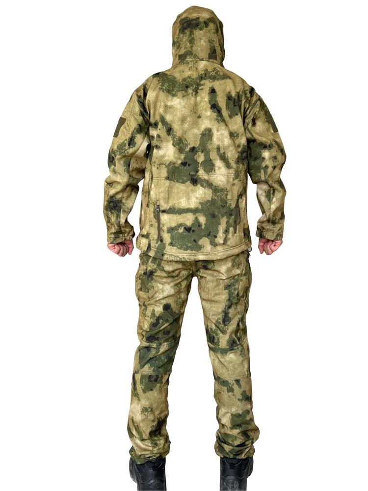 Ensemble tactique camouflage pour homme pour l'hiver, veste imperméable à fermeture éclair en peau d
