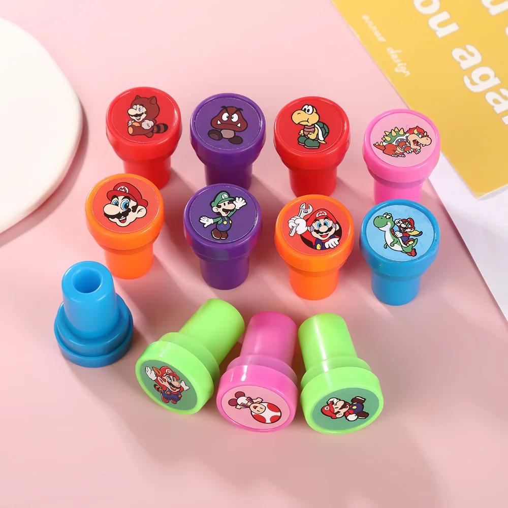 Lot de 12 tampons Super Mario pour enfants, figurines d'action, tampon de professeur, récompense, ac