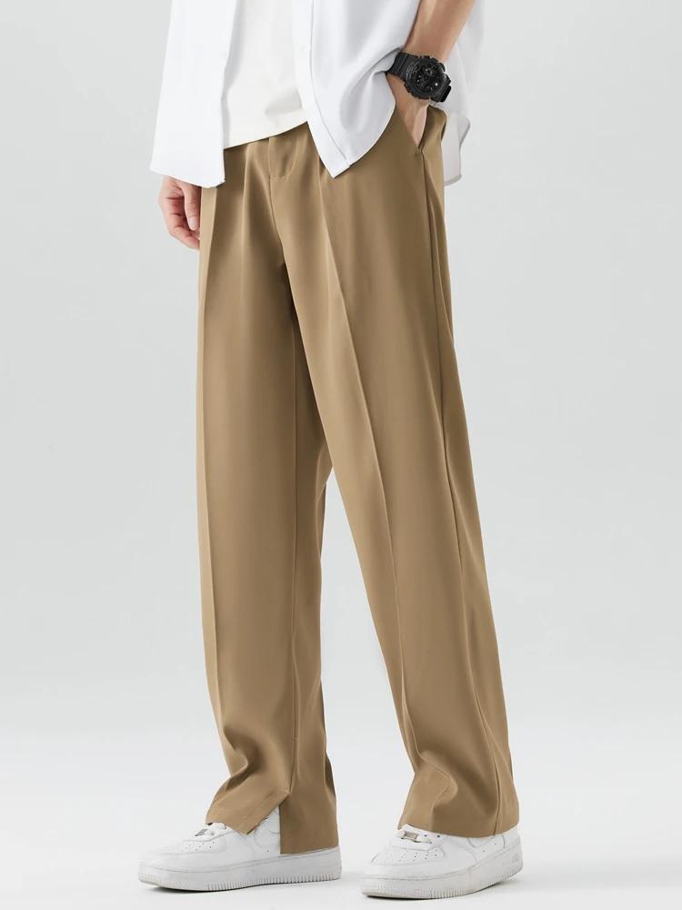 Pantalon décontracté en Polyester pour hommes, respirant, mode coréenne, taille Semi-large, droit, a