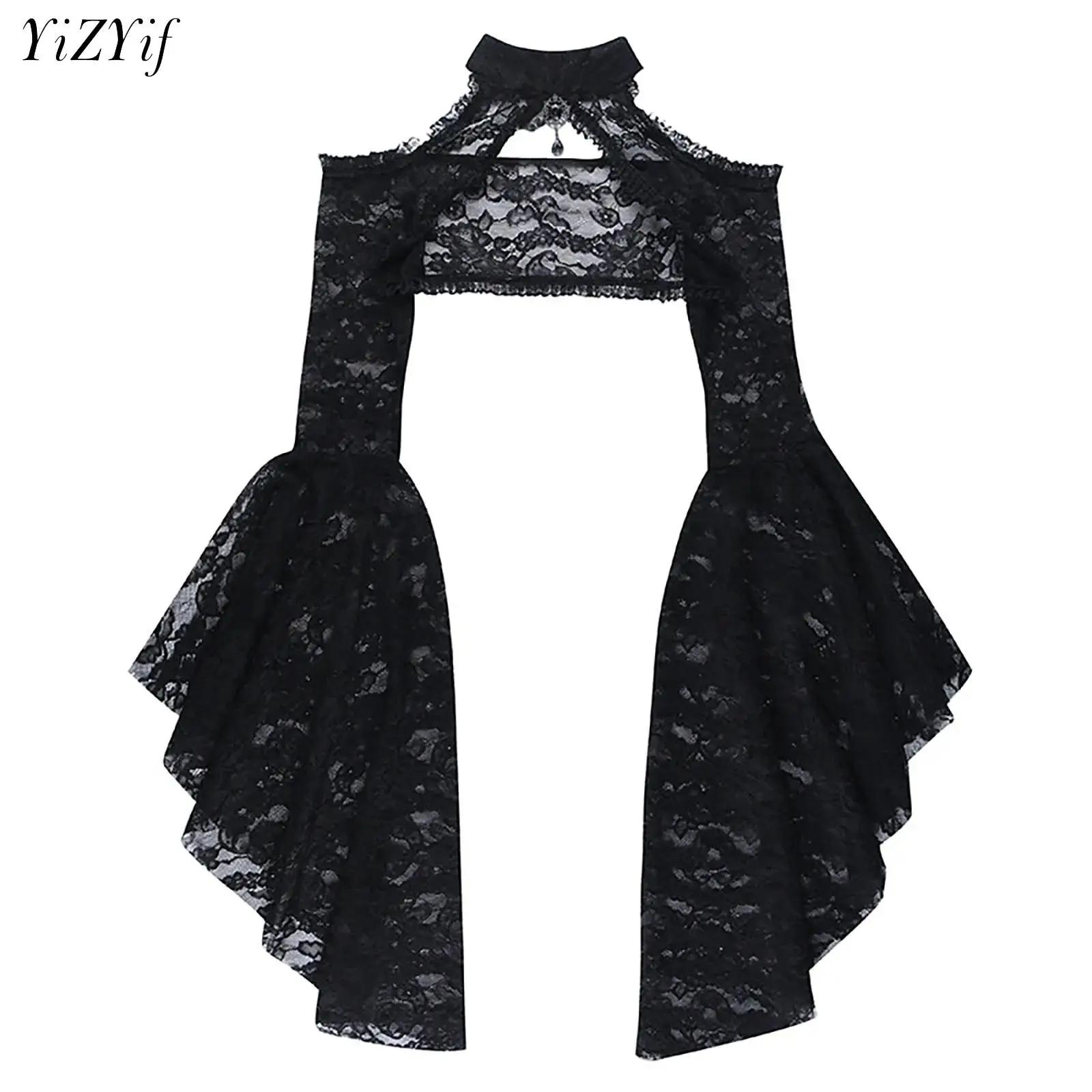 Punk boléro haussement d'épaules Top Trad Goth châles noirs manches évasées couverture enveloppes po