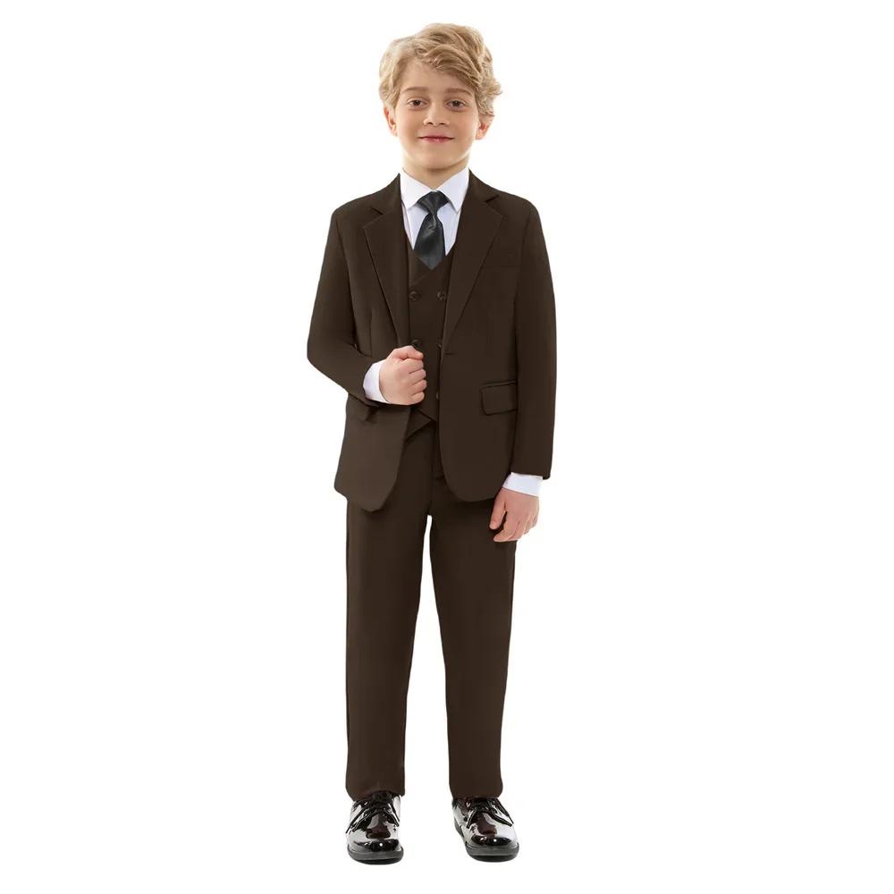 Ensemble Costume Marron Garçon Printemps Automne Nouveau Tenue Enfant Cérémonie Mariage Anniversaire