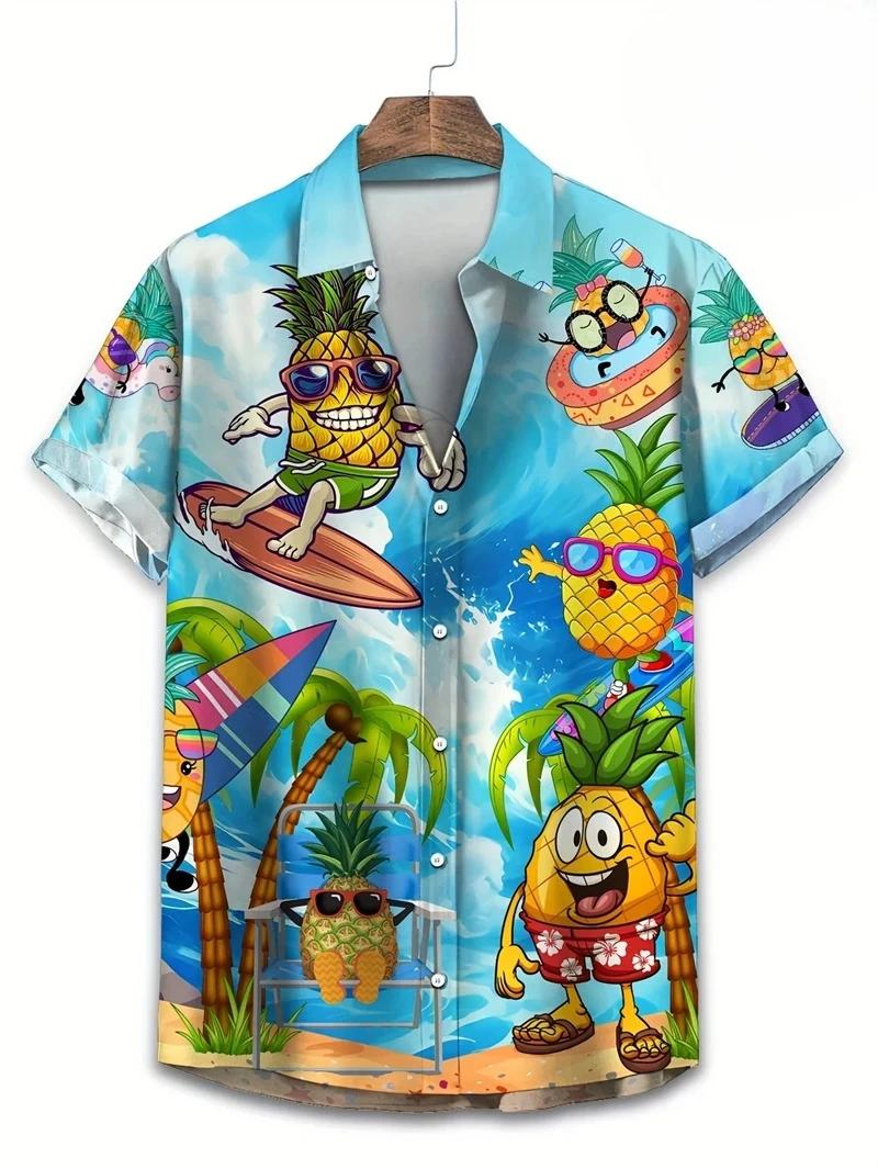 Chemise hawaïenne pour hommes abstraite banane ananas impression 3D t-shirt 2025 drôle fruits été Bl