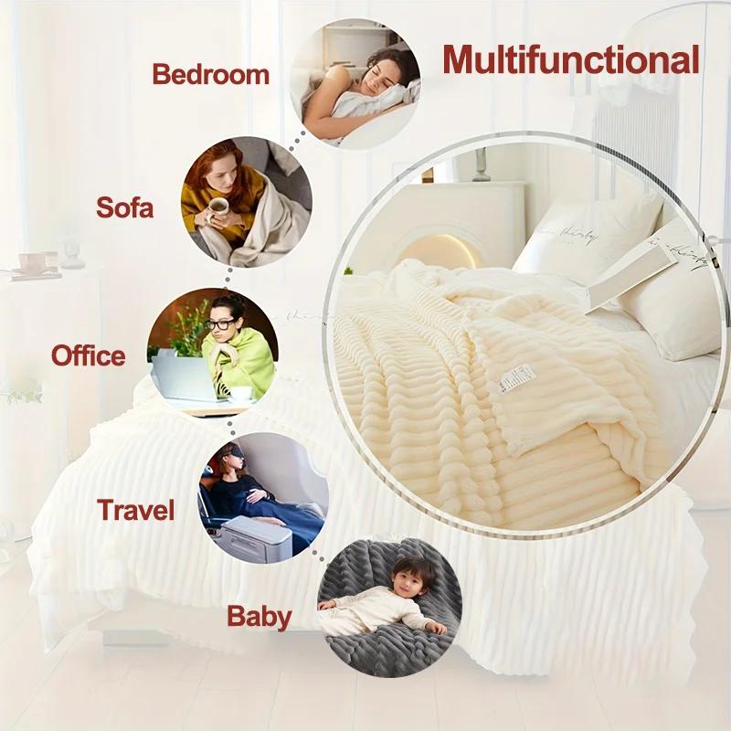 Couverture enfant 150x200cm rayures unies - Drap lit multifonction canapé sieste toutes saisons