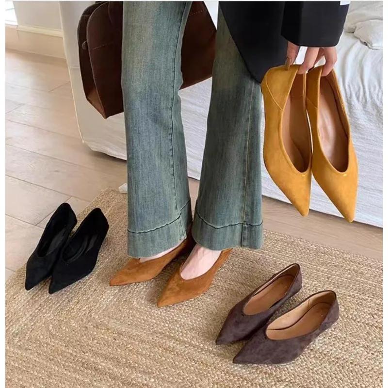 Escarpins de bureau Vintage à bout pointu pour femmes, chaussures élégantes à talons bas, pour fête 