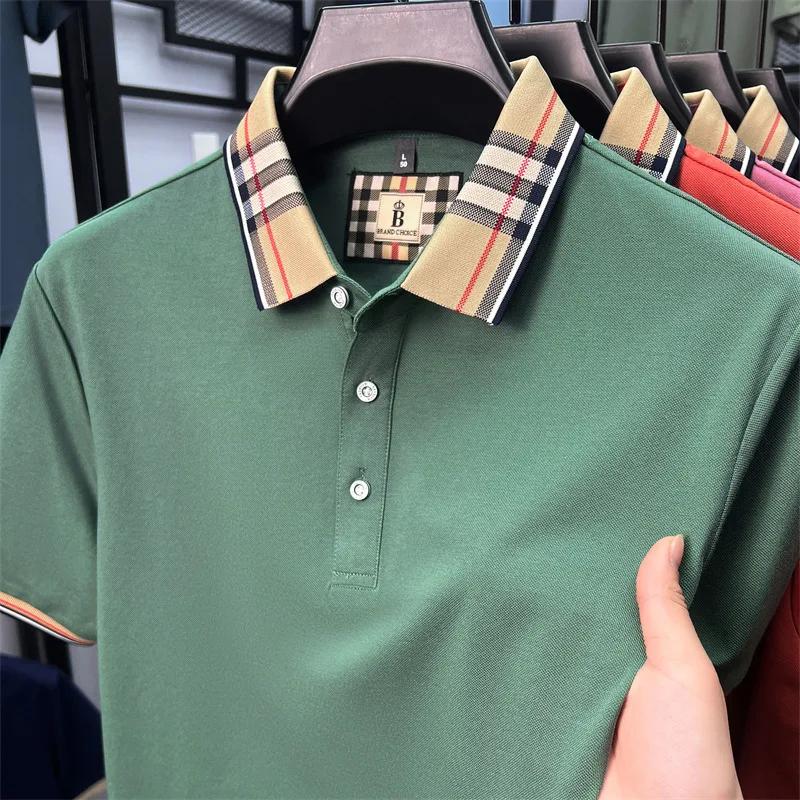 Marque de mode de luxe à manches courtes polo shirt hommes été de haute qualité coton soyeux respira