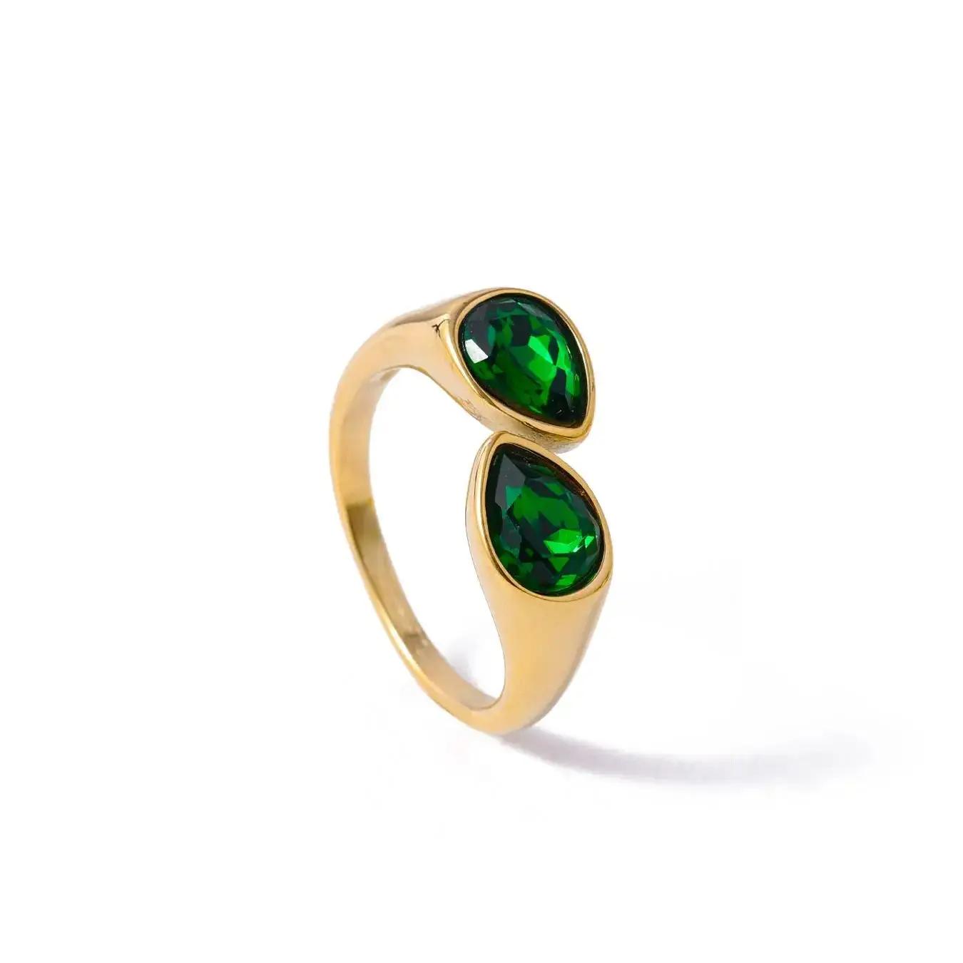 CARLIDANA luxe titane acier zircone anneaux ouverts pour les femmes 14K plaqué or acier inoxydable g