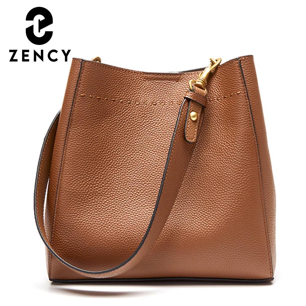 Zency nouveau cuir véritable décontracté Shopper sac à bandoulière banlieue grand seau sac à main Si