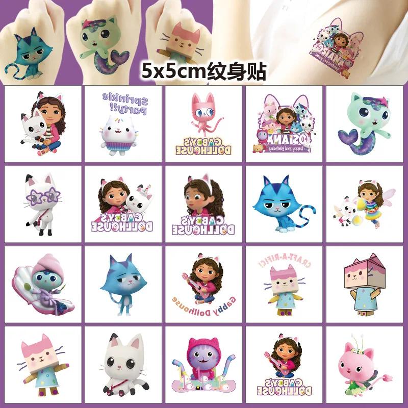 Autocollants de tatouage imperméables pour fête à thème Gabby Dollhouse, 20 pièces, mignons chats de