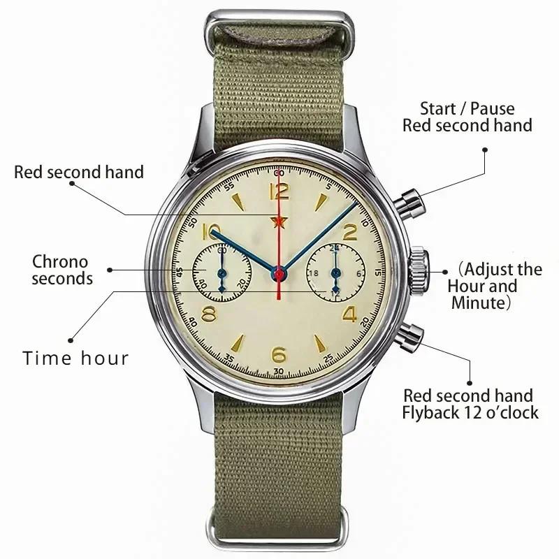 Montres pour hommes 1963 pilote montre automatique 42mm étanche rétro quartz chronographe montre hab