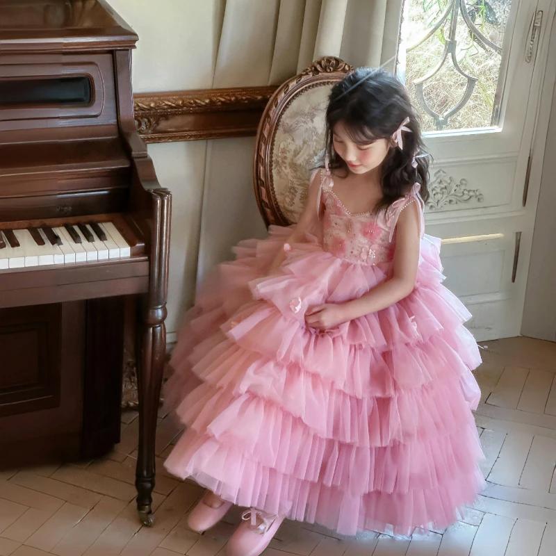 Robe d'été moelleuse sans manches pour filles, jupe longue en Tulle doux, belle tenue de princesse p