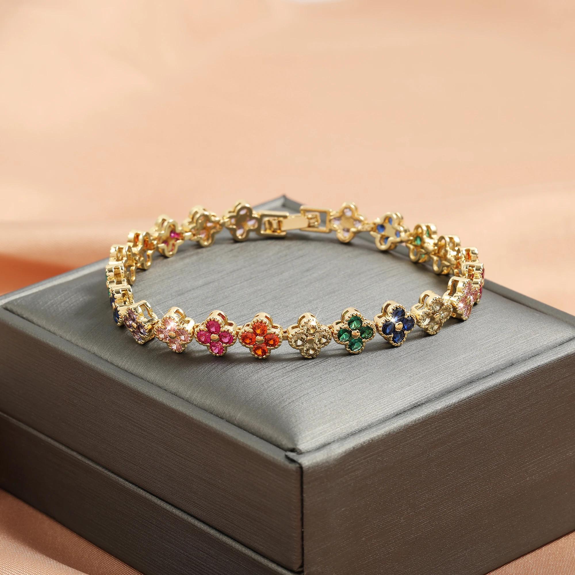 ZAKOL – bracelets coréens à fleurs en Zircon coloré aléatoire pour femmes, bijoux Dopamine pour fill