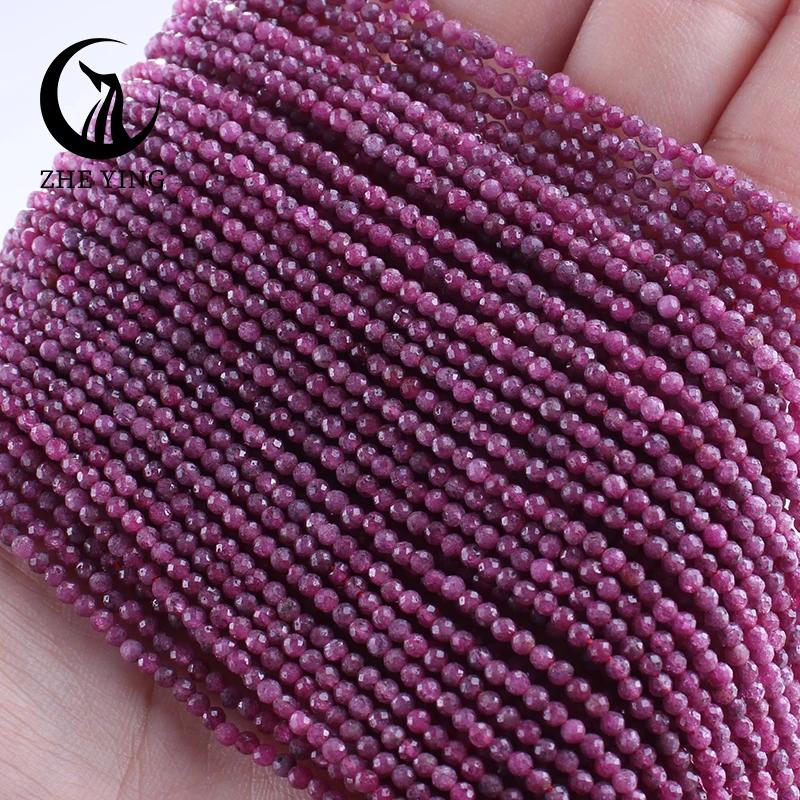 5 brins de perles de pierre naturelle facettées de 2 mm (rubis, améthyste, angelite) avec trou, peti