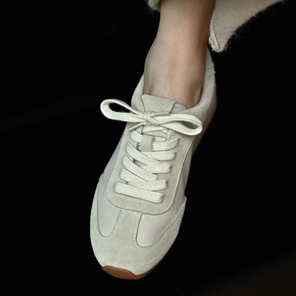 Chaussures plates en daim tendance pour femmes, lacets, chaussures plates en cuir véritable, chaussu