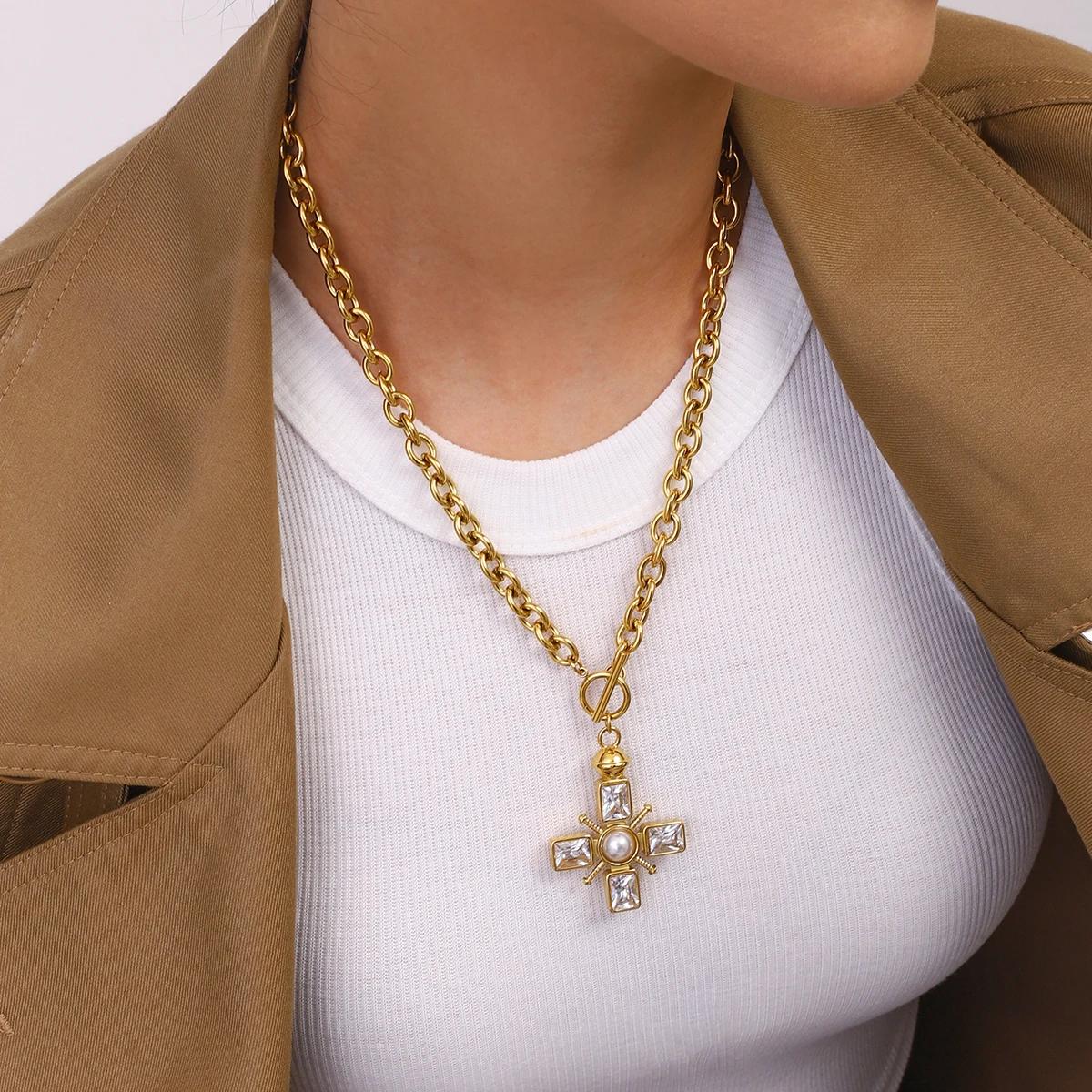 Yori – collier avec pendentif croix en zircone cubique Fine, étanche, bijoux tendance pour femmes, h