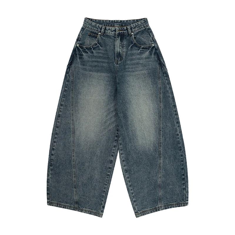 Jean surdimensionné à jambes larges pour homme, pantalon ample, Vintage, Patchwork foudre craquelée,