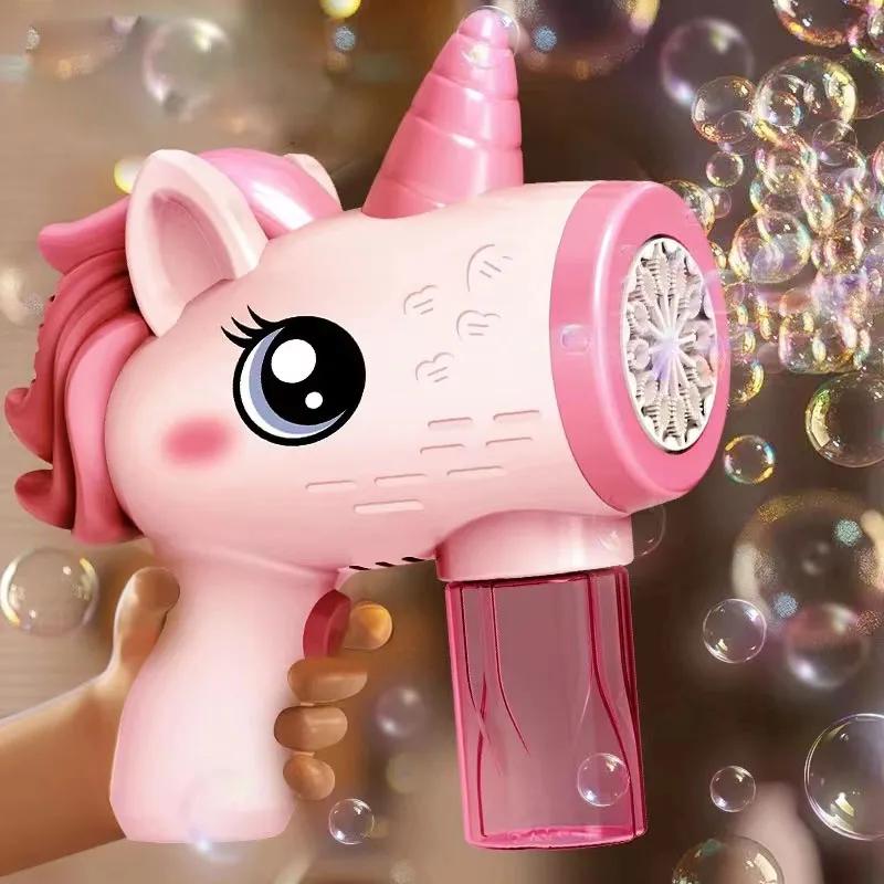 Pistolet à bulles électrique licorne, machine à bulles jouet, souffleur de savon automatique avec lu