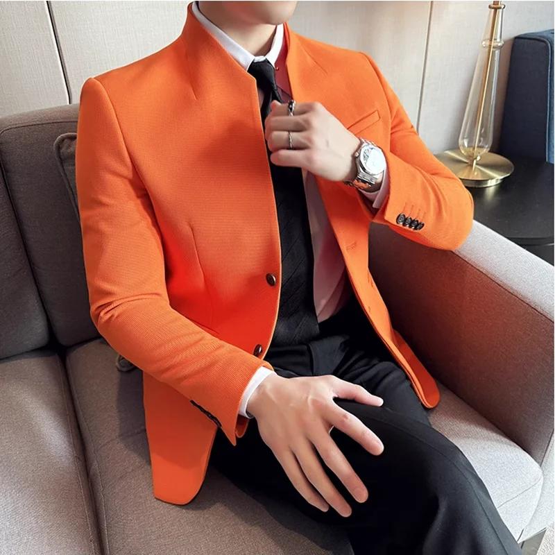 Gaufre nouveau chinois col montant costume manteaux hommes coupe ajustée affaires décontracté mode c