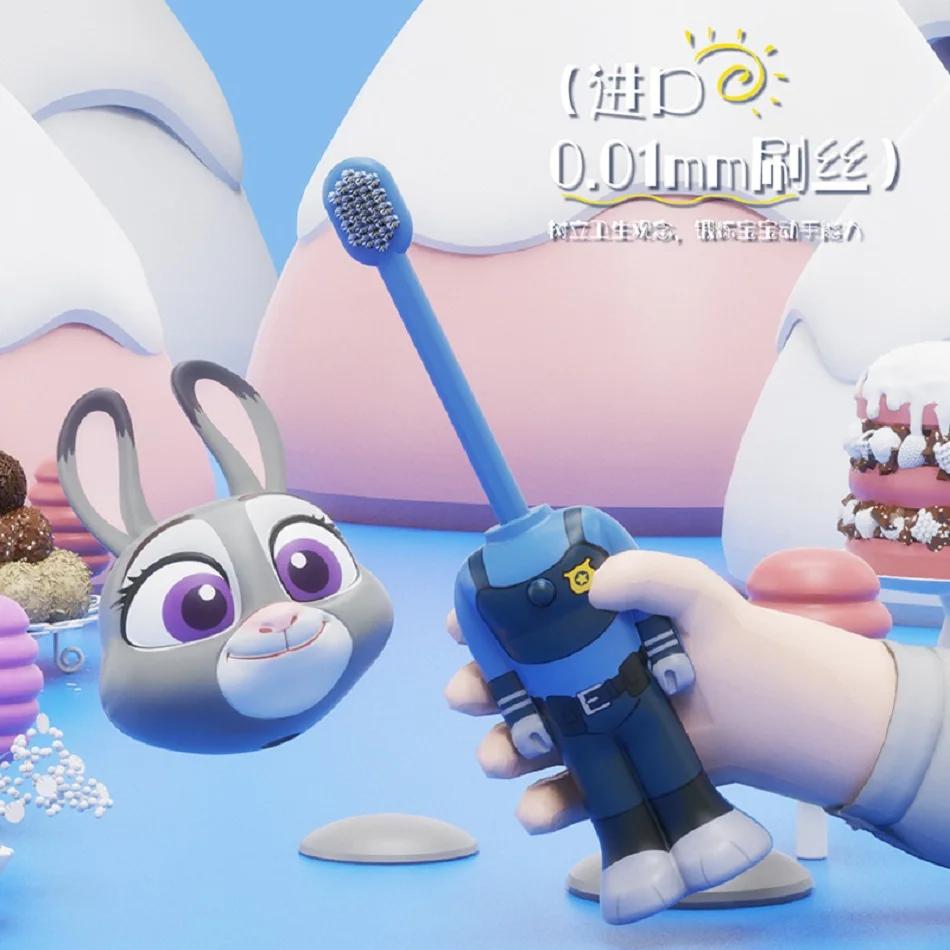 Brosse à dents extensible Disney Zootopia, figurines mignonnes Nick et Judy, brosse à dents transfor