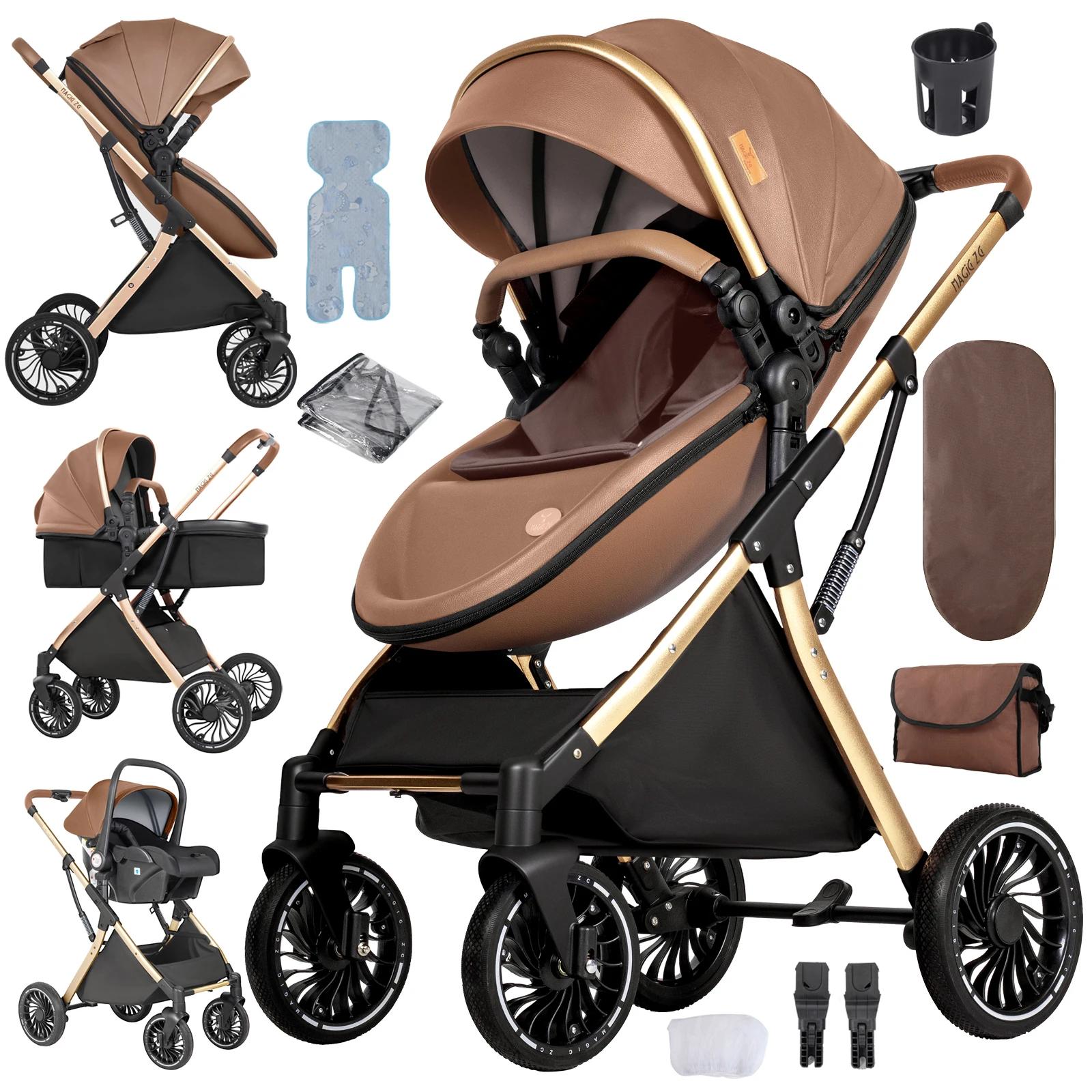 Poussette 3-en-1 pour bébé, système de voyage pliable haute performance, ensemble siège auto et land