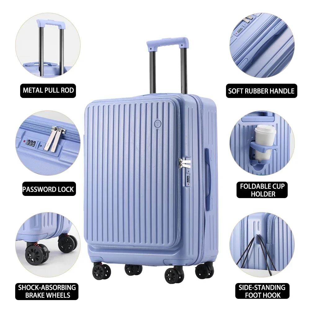 Valise extensible multifonctionnelle à ouverture frontale avec porte-gobelet, bagage de grande capac