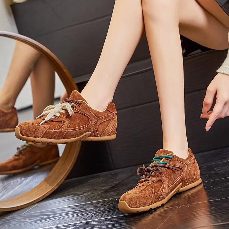 MORAZORA Ins mode vache daim cuir femmes baskets de luxe plat baskets à lacets marron bleu chaussure