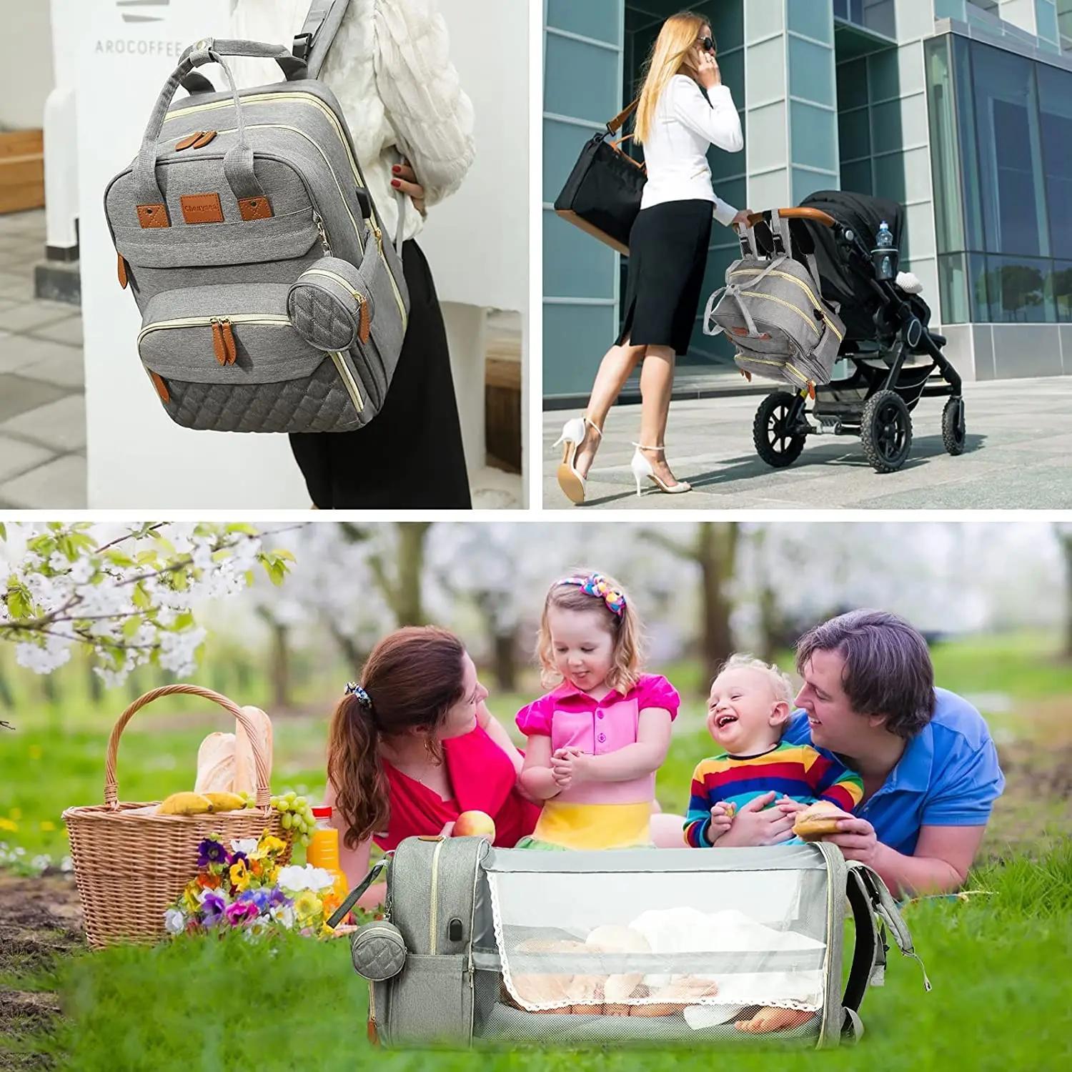 Sac à dos à couches 3 en 1 pour bébé, pliable, lit de bébé, sac de voyage étanche avec chargement US