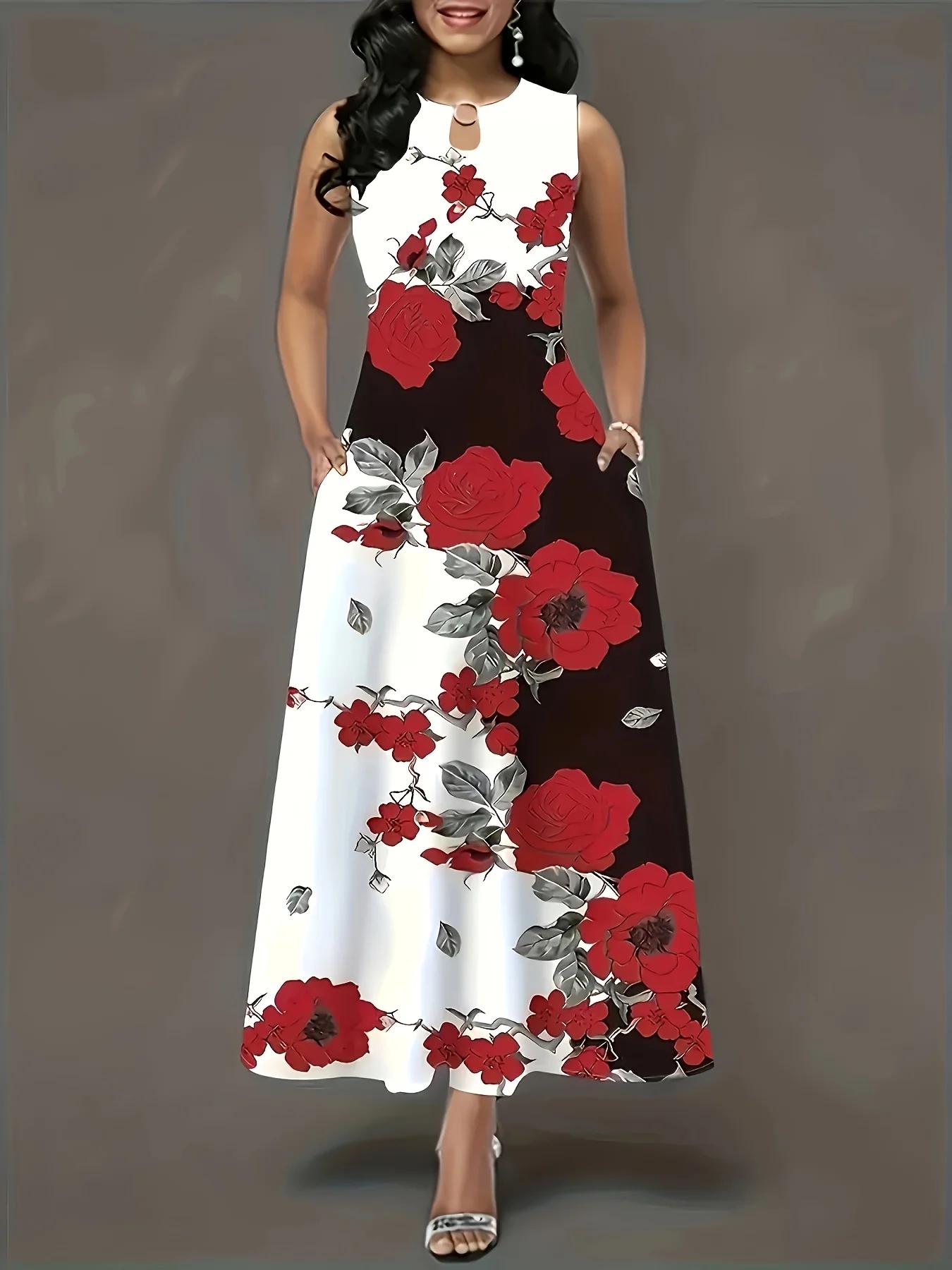 Robe longue sans manches imprimée de style européen et américain, grande taille, pour femmes, robe l