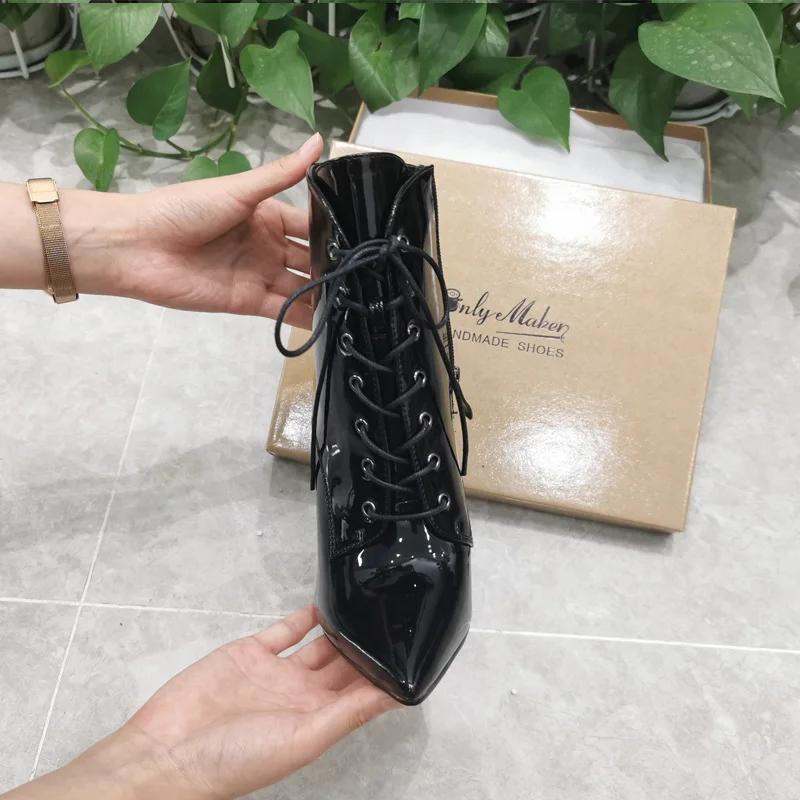 DALTolmaker-Bottes de rinçage à lacets pour femmes, bottes pointues en métal, talon haut fin, fermet
