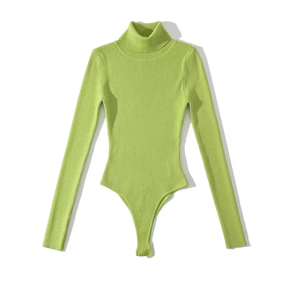 Combinaison côtelée à col roulé pour femme, manches longues, mince, extensible, 7 couleurs