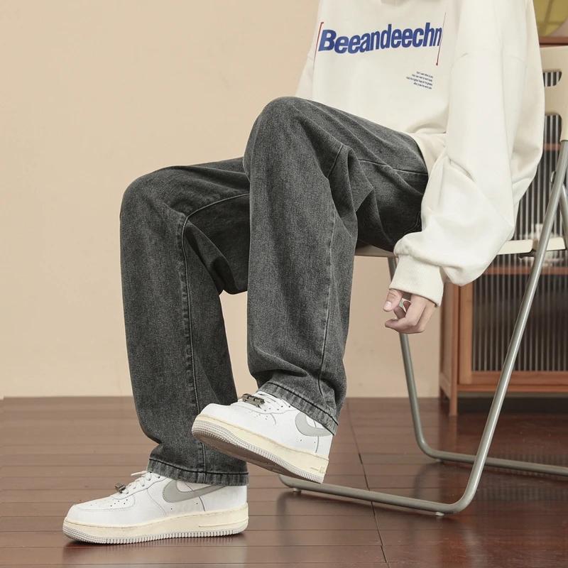 Jean décontracté pour hommes, longueur cheville, classique, droit, Denim, jambes larges, bleu clair,