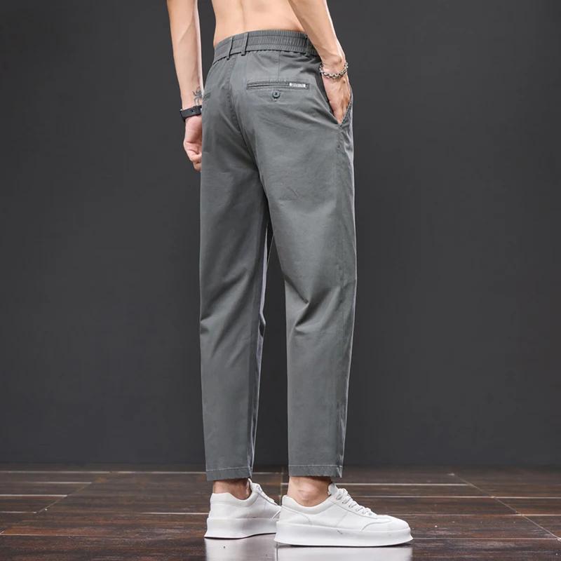 Pantalon décontracté d'été pour homme en coton (98 %) longueur cheville, taille élastique, couleur u